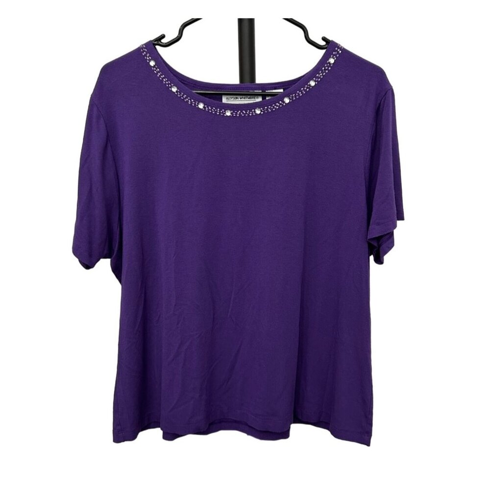 Allyson Whitmore Purple Short Sleeve Top With Embellished Neckline Size XL